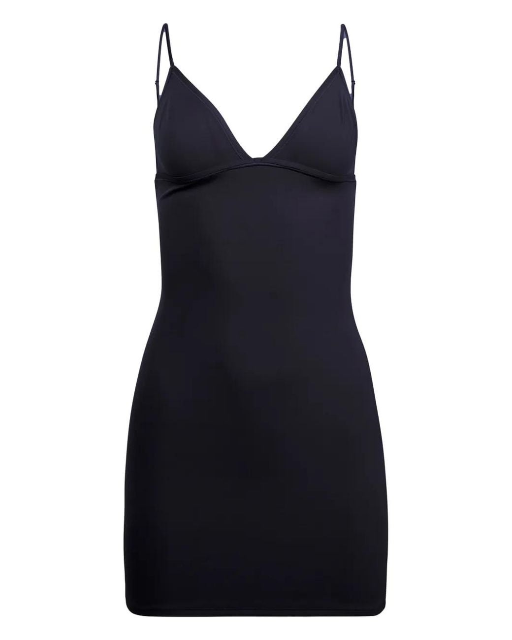 Fleur du Mal Black Silk-Blend Stretch V-Neck Slip Dress