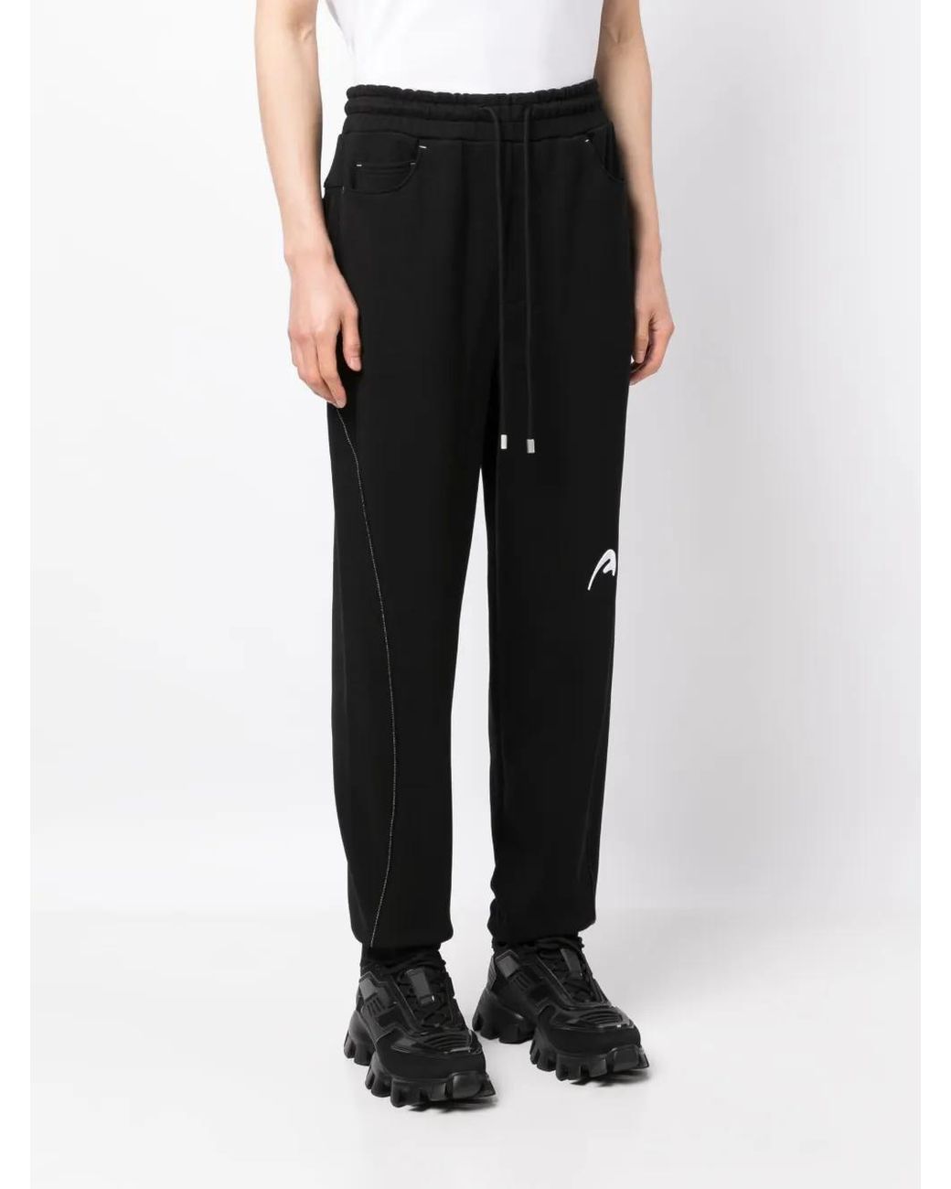 Adererror Black Logo-Embroidered Cotton Drawstring Trousers for men