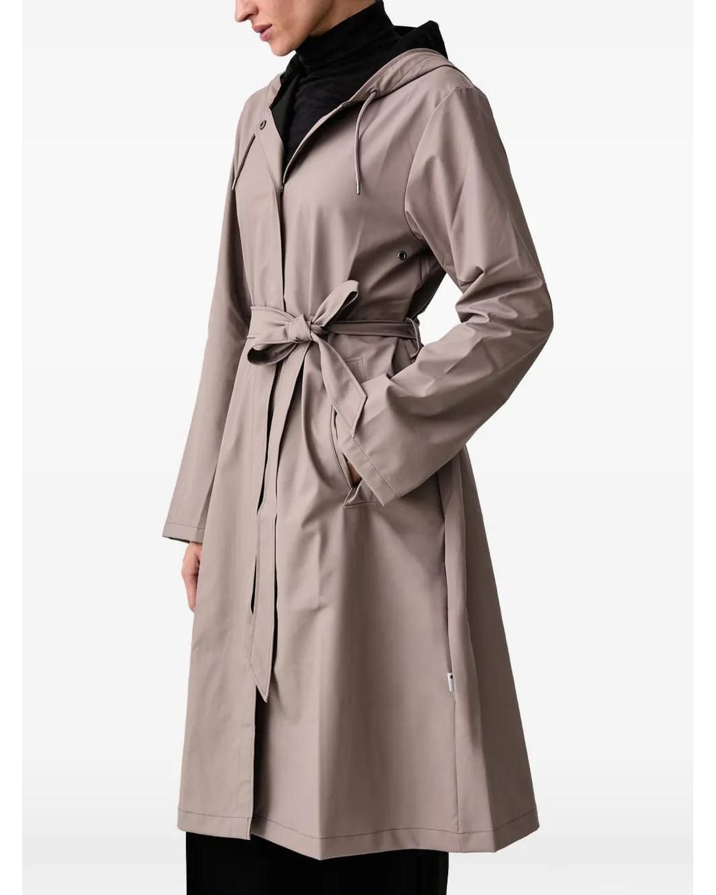 Rains Natural W Belted Hooded Jacket