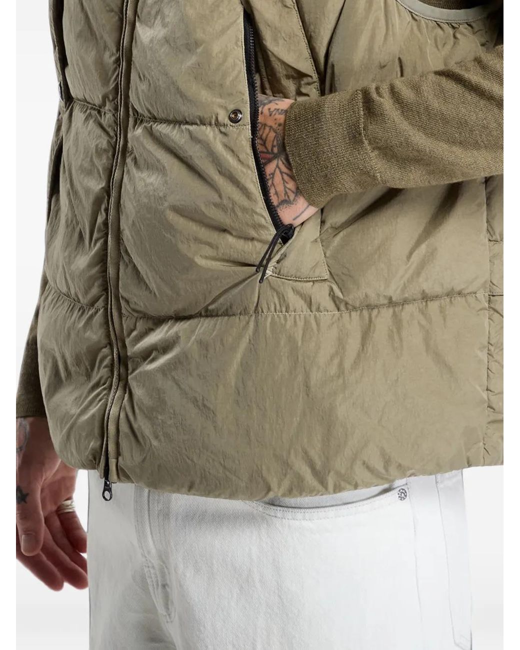 C P Company Green Gilet Matelassé À Col Montant for men