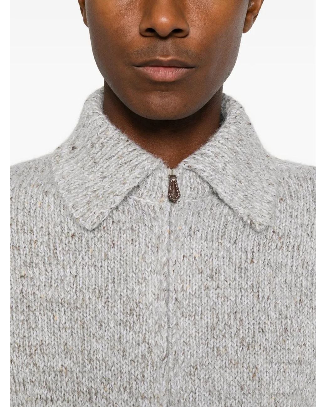 Eleventy Gray Zip-Up Knitted Cardigan for men