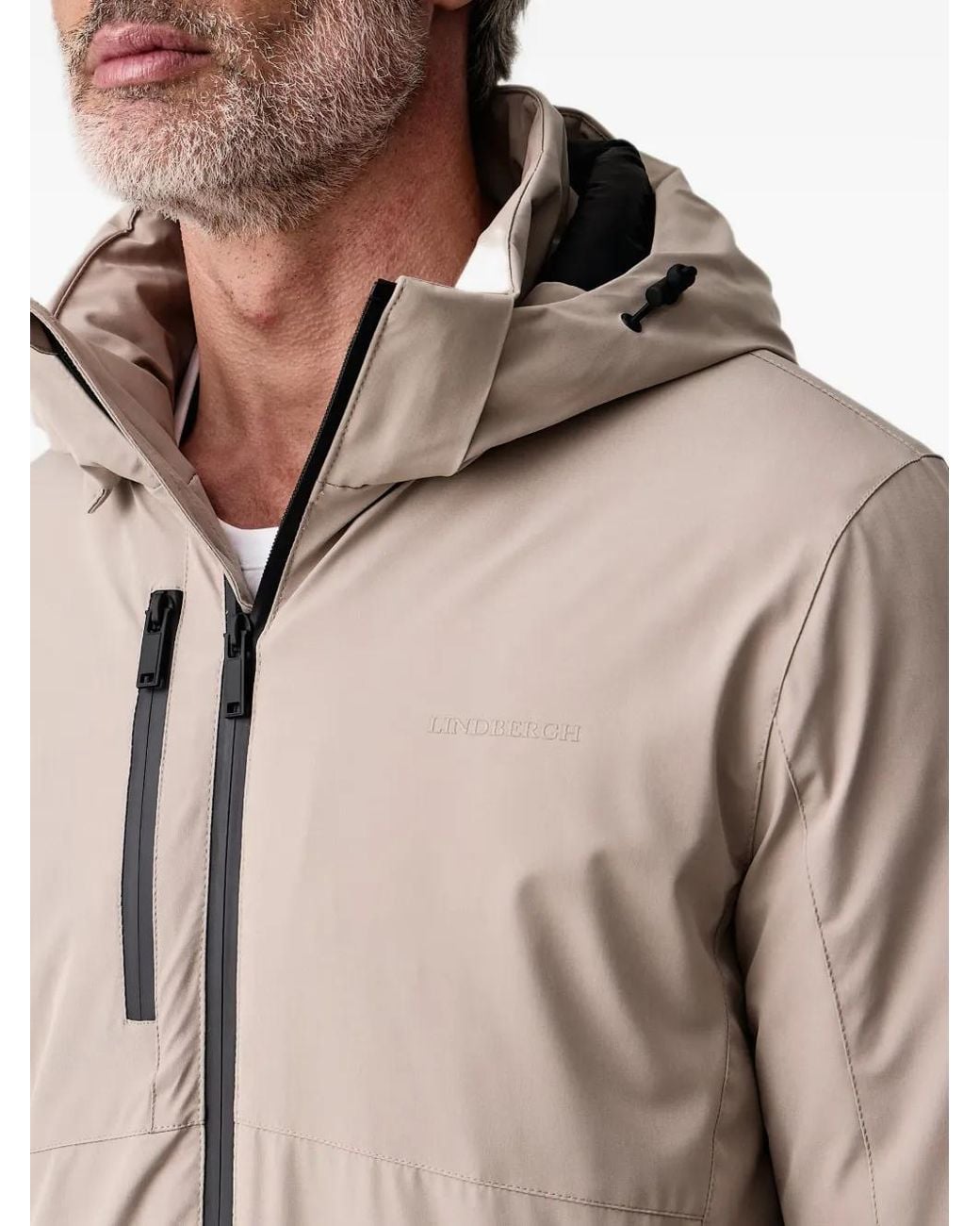 Lindbergh Natural Logo-Print Hooded Jacket for men