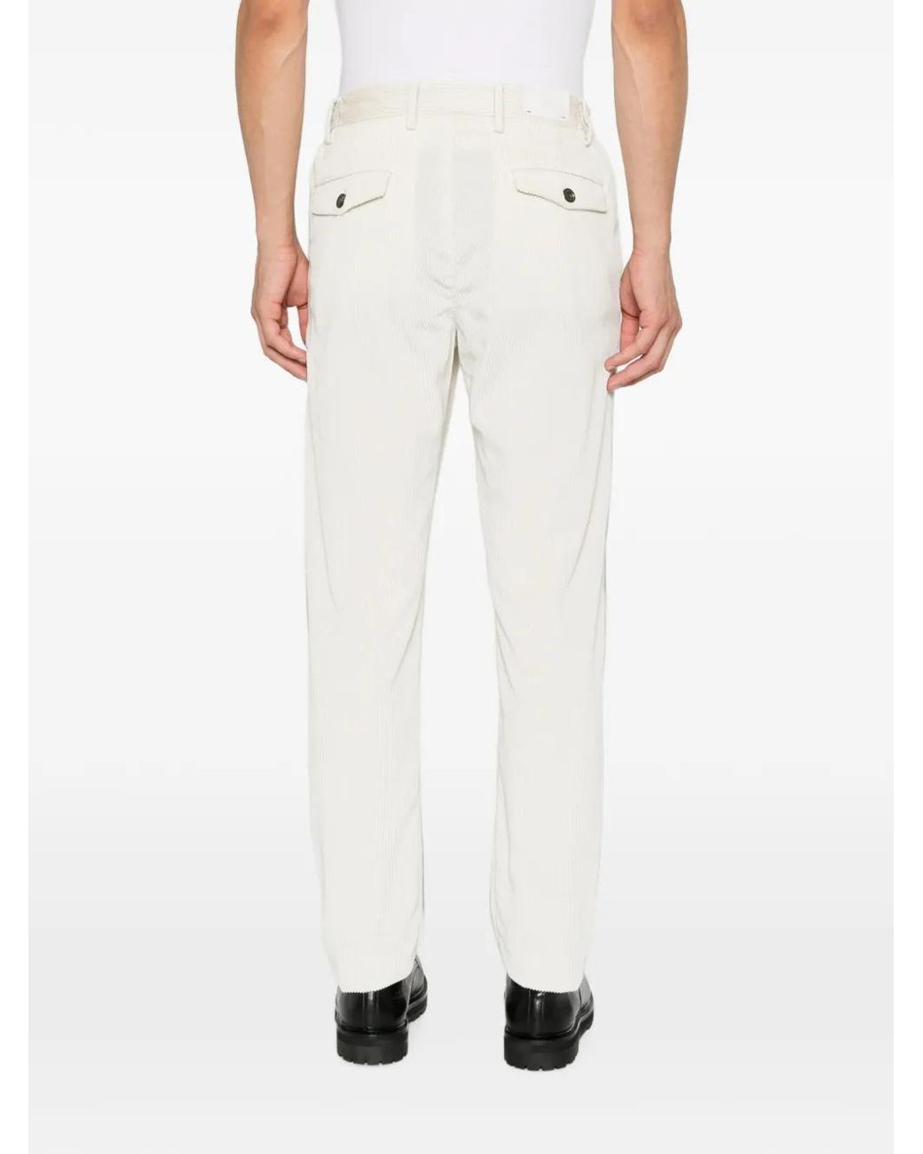 Eleventy White Pleated Corduroy Trousers for men