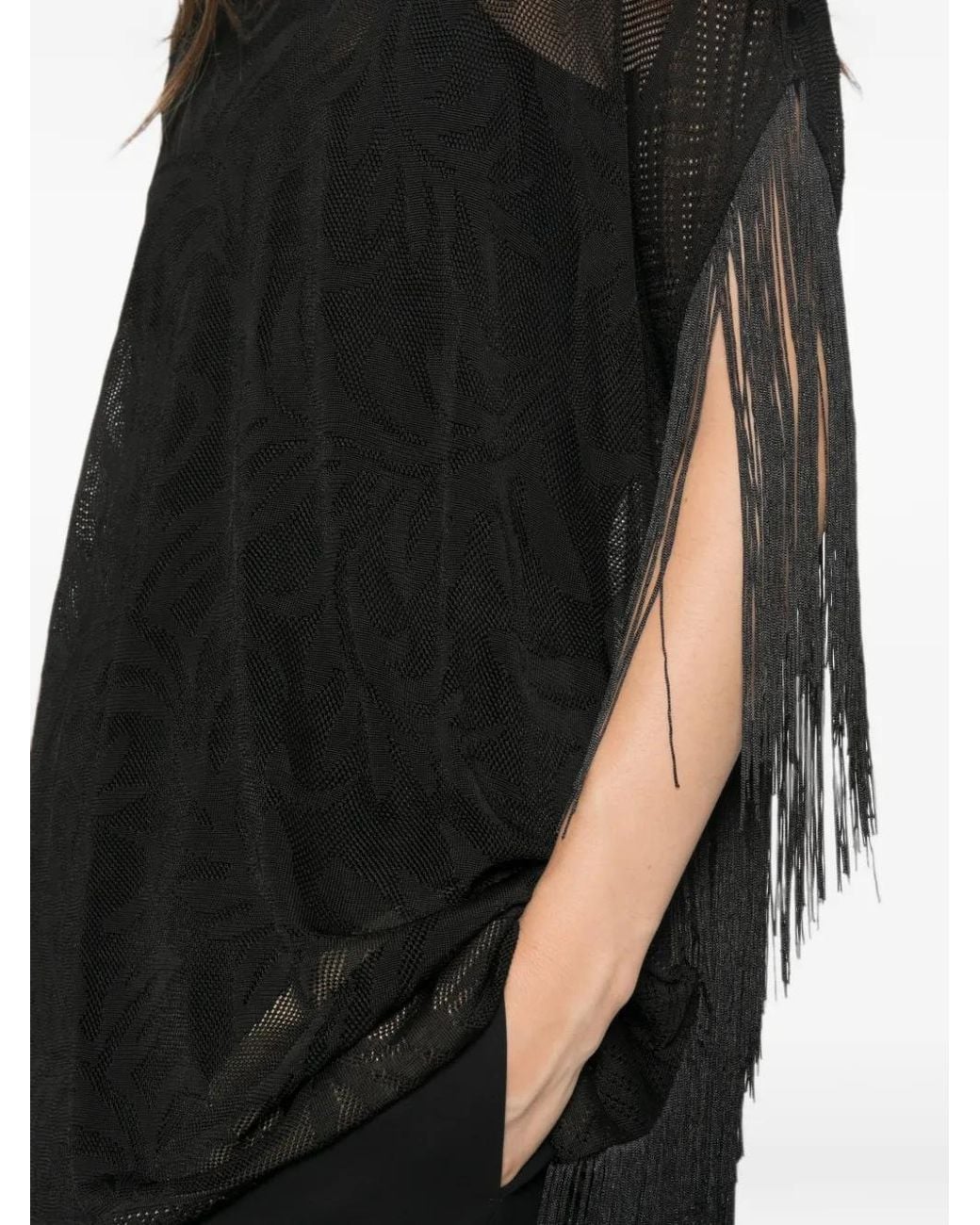 Twinset Black Fringe-Trim Jacquard-Knit Sweater
