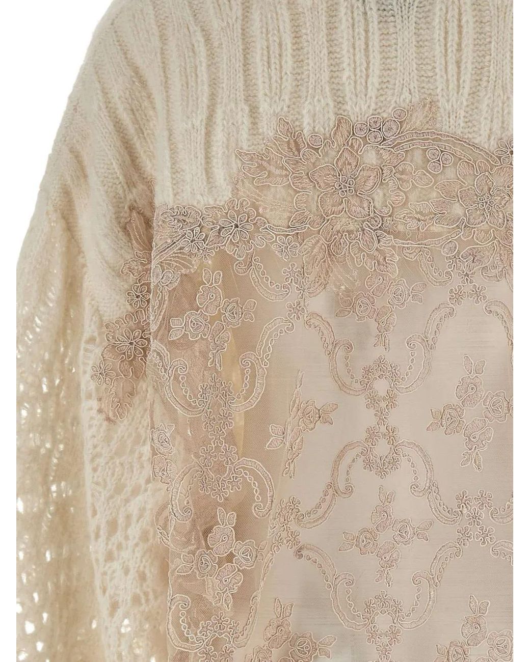 Maurizio Mykonos Natural Lace-Panel Open-Knit Sweater