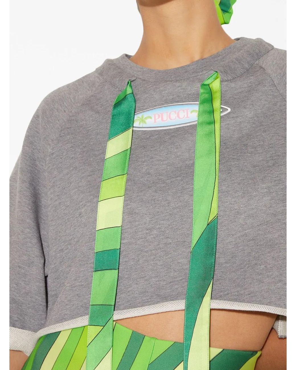 Emilio Pucci Gray Melange-Effect Cropped Top