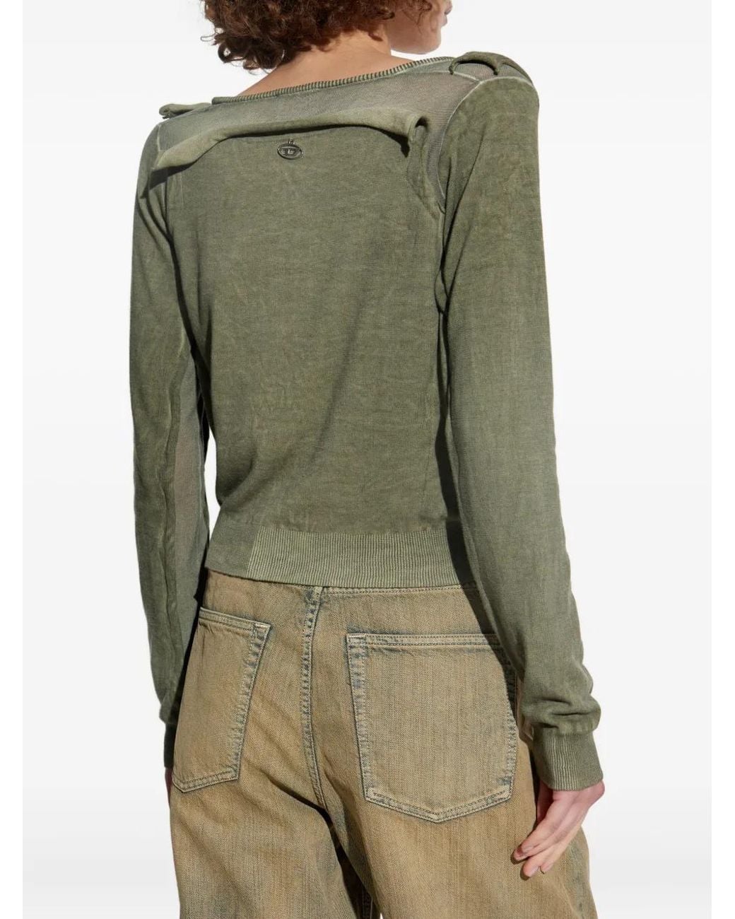 DIESEL Green Draped V-Neck Cotton Sweater