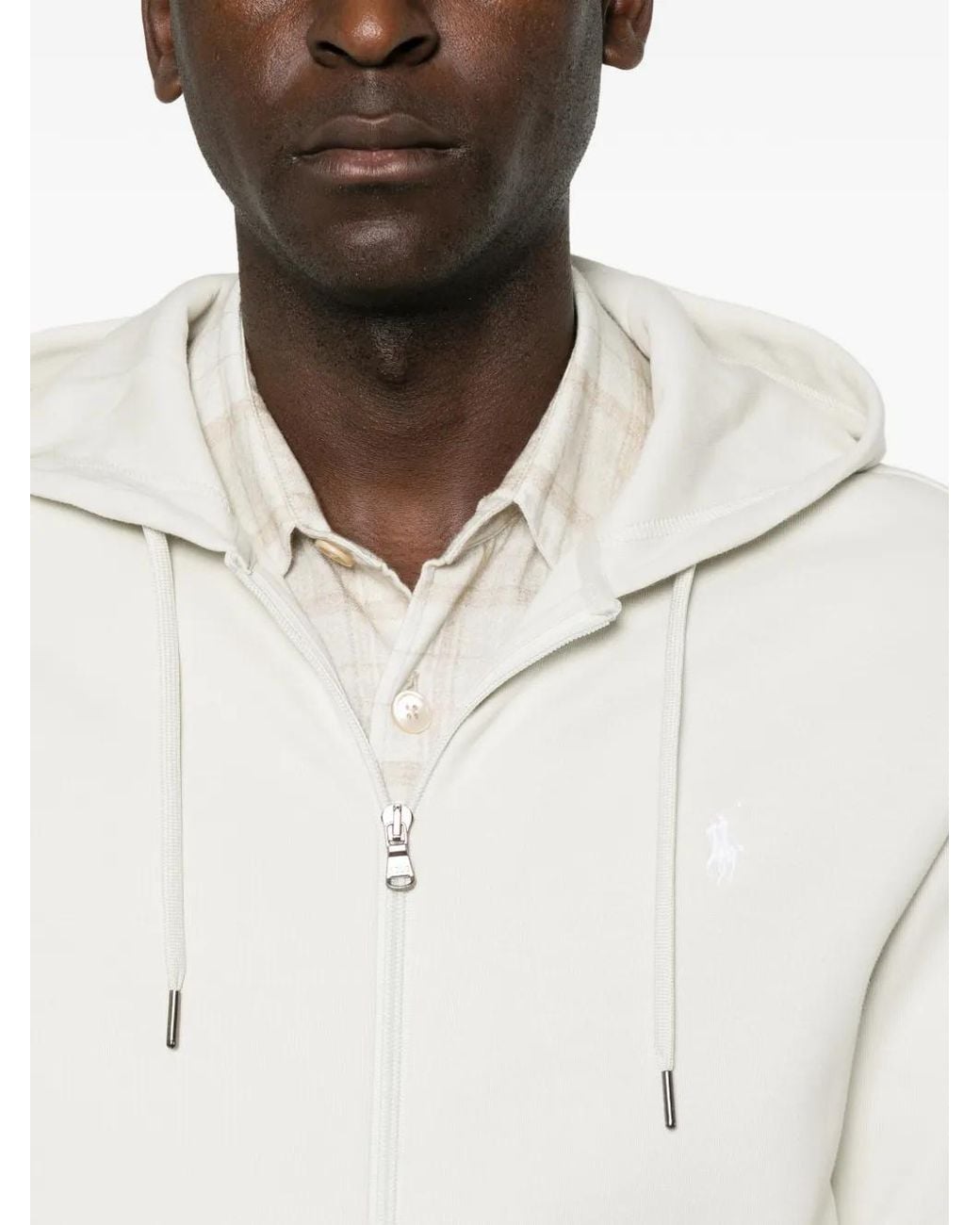 Polo Ralph Lauren White Logo-Embroidery Zip-Up Hoodie for men