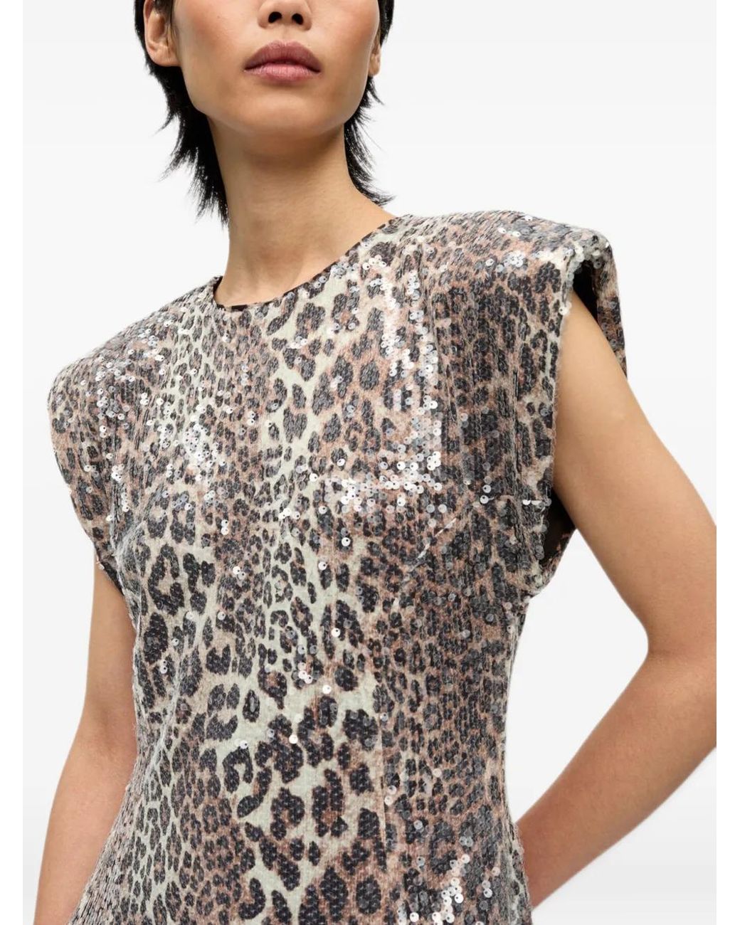 Ganni Gray Leopard-Print Dress
