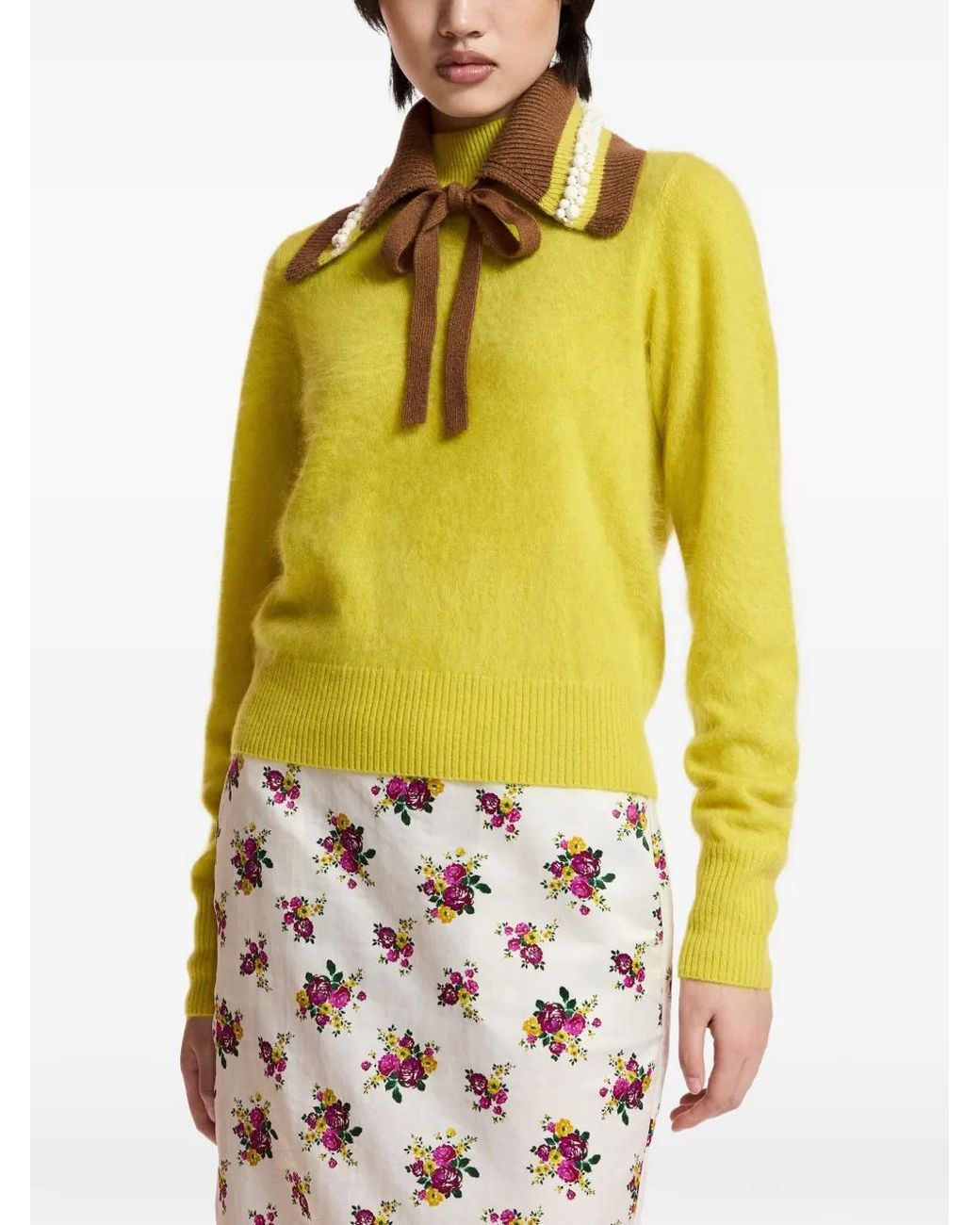 Essentiel Antwerp Yellow Karacas Ribbed-Trim Sweater