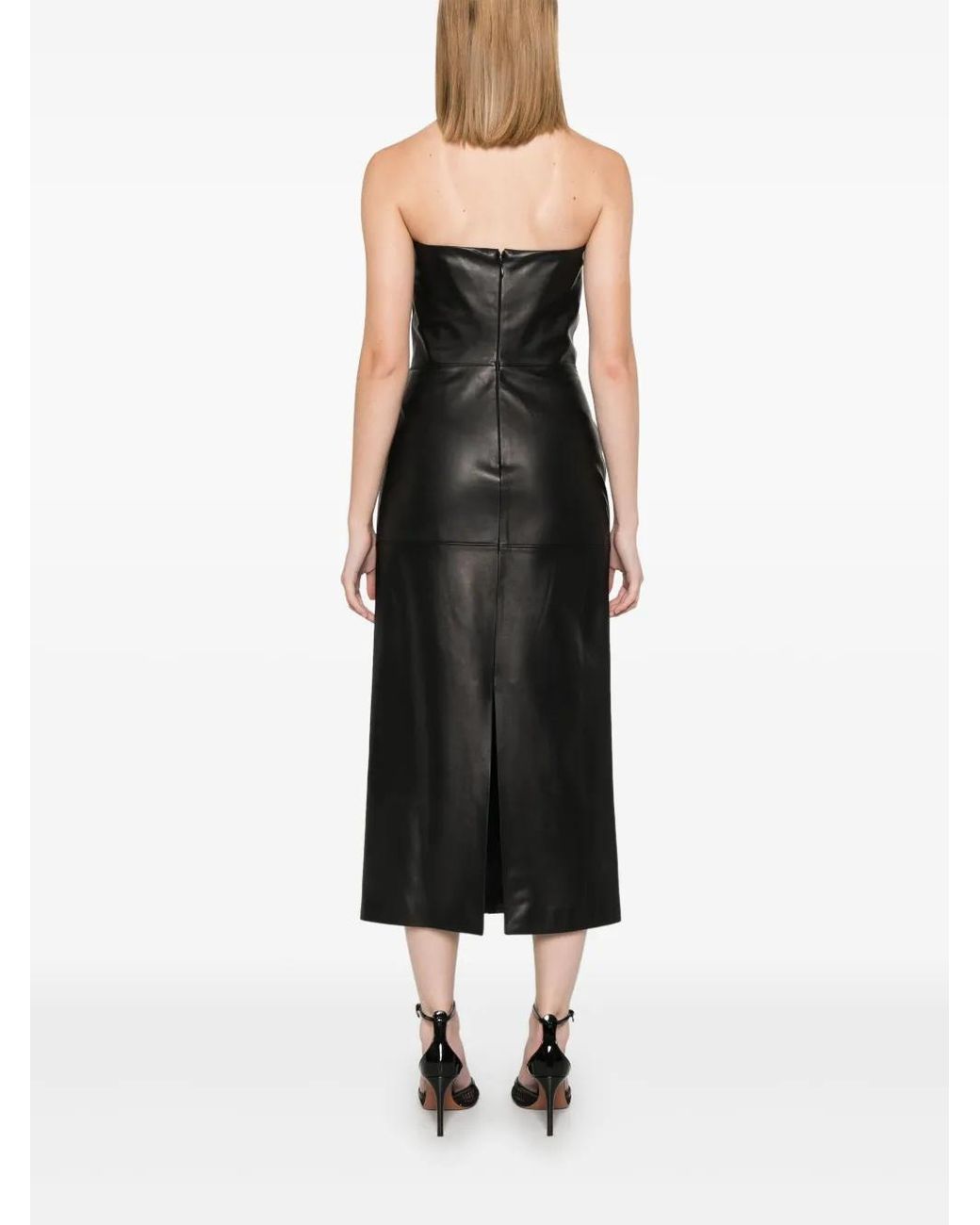 Nensi Dojaka Black Leather Midi Dress