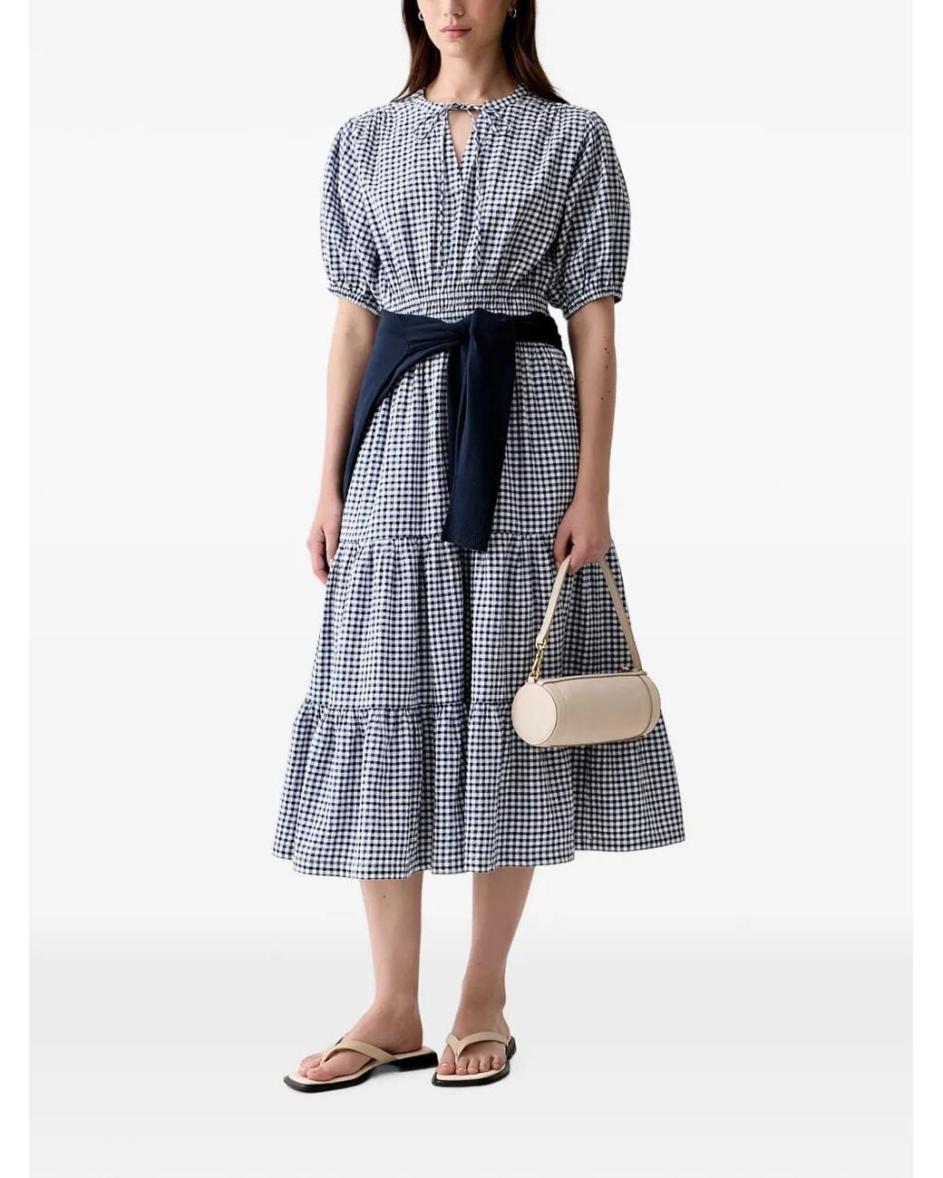 Barbour Blue Ashwell Gingham Tiered Midi Dress