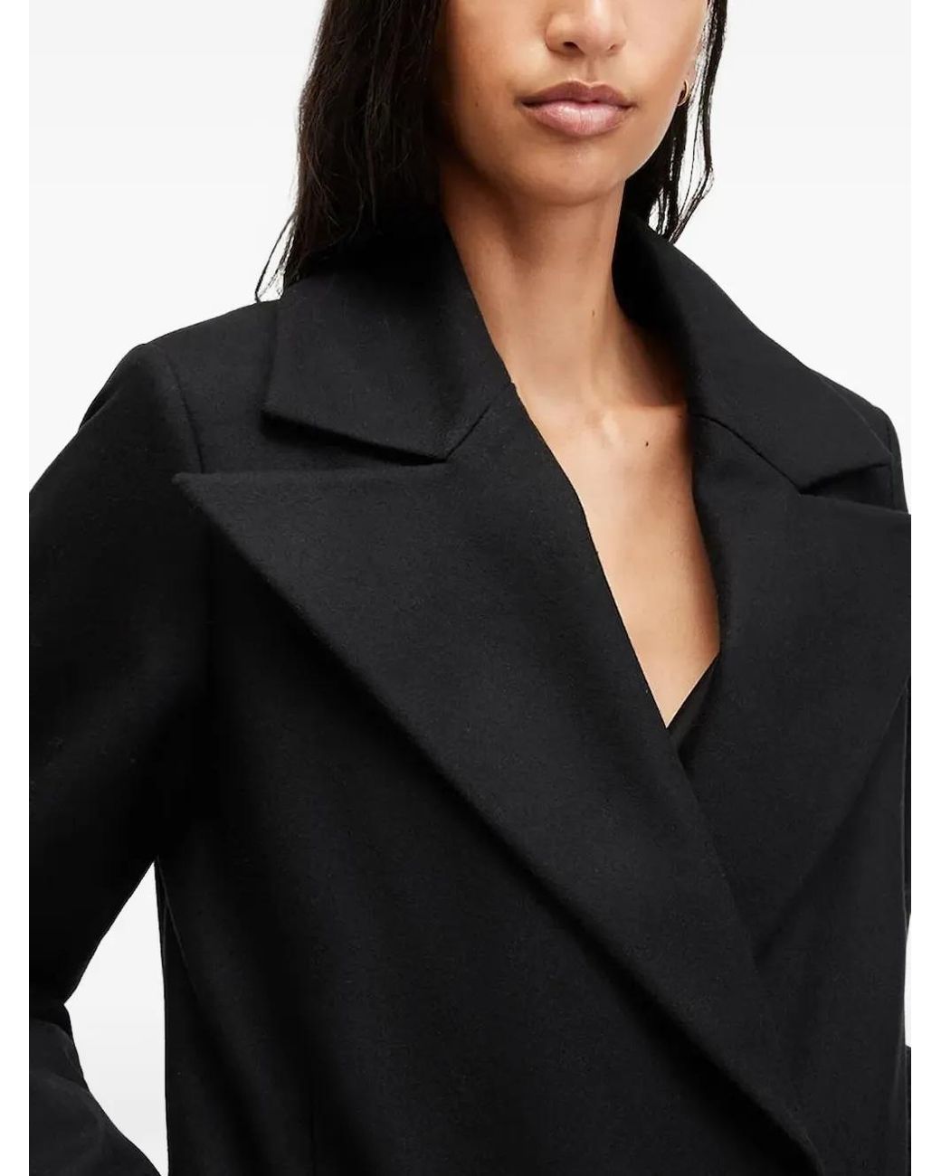 AllSaints Black Chain-Detail Double-Breasted Coat
