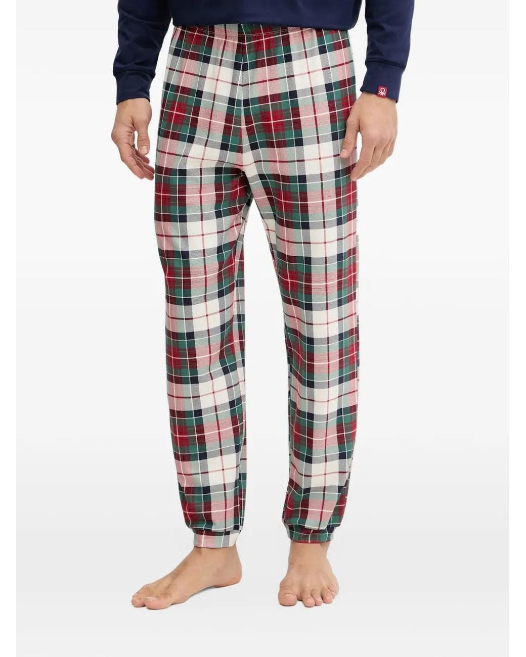 Benetton Blue Graphic-Print Checked Pyjamas for men