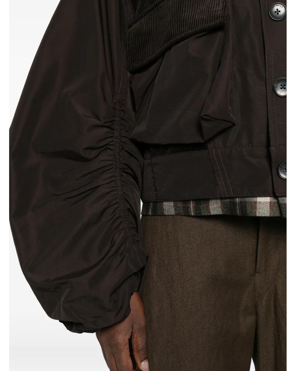 Feng Chen Wang Black Corduroy-Collar Gathered-Sleeve Jacket