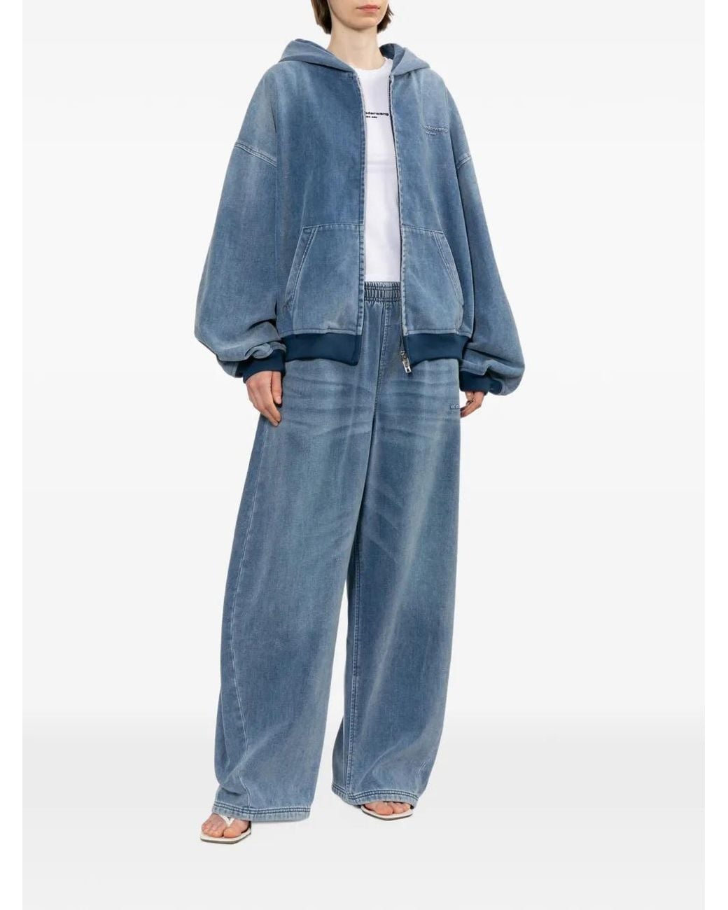 Alexander Wang Brushed-Denim Oversized Hoodie in Blue | Lyst