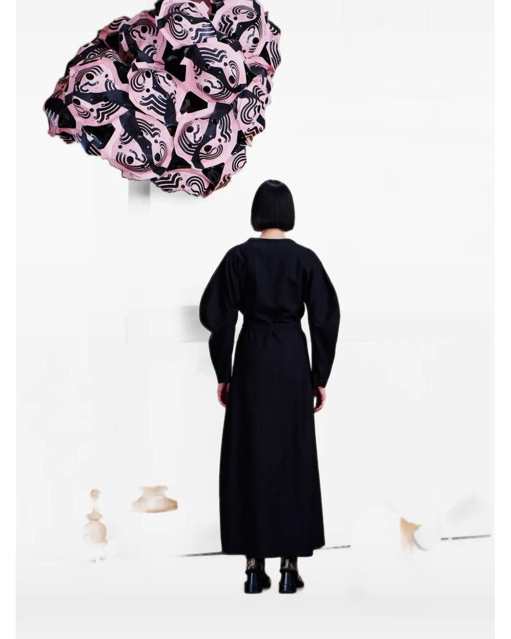 Henrik Vibskov Black Crackle Sculptural-Sleeve Maxi Dress