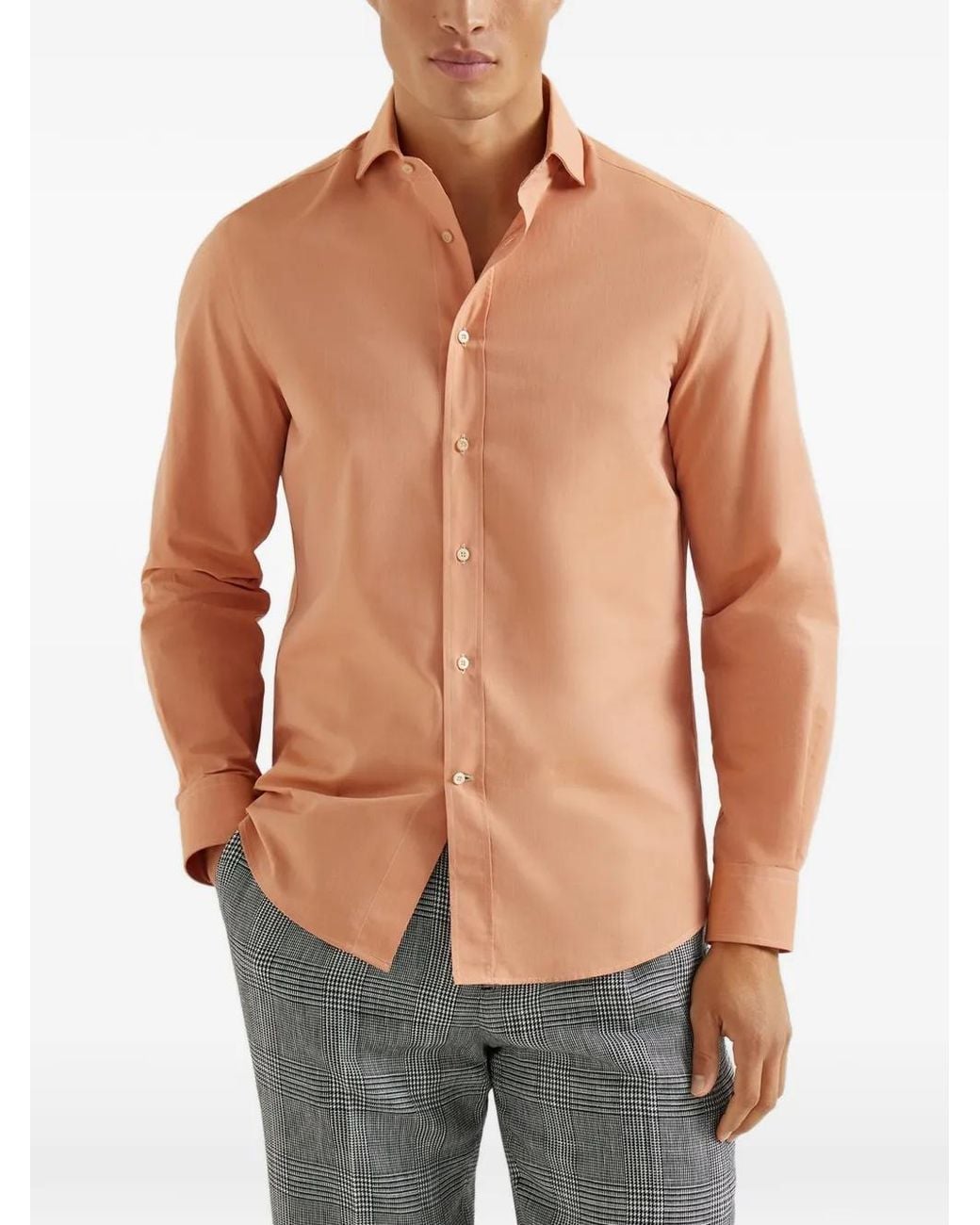 Brunello Cucinelli Pink Poplin Shirt for men