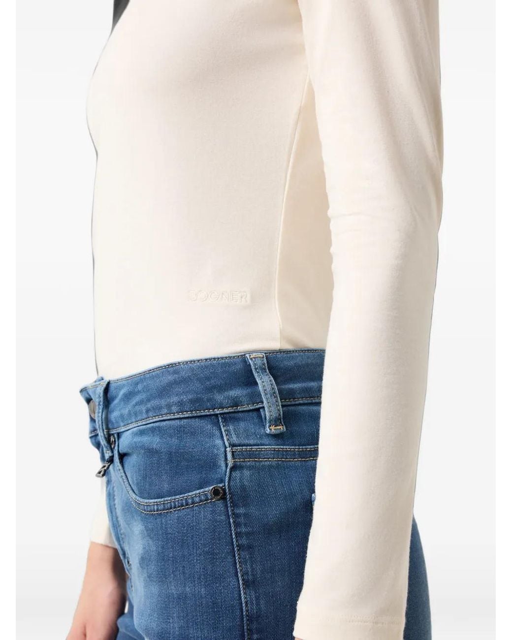 Bogner White Alexi Logo-Stitch Overlock-Seam T-Shirt