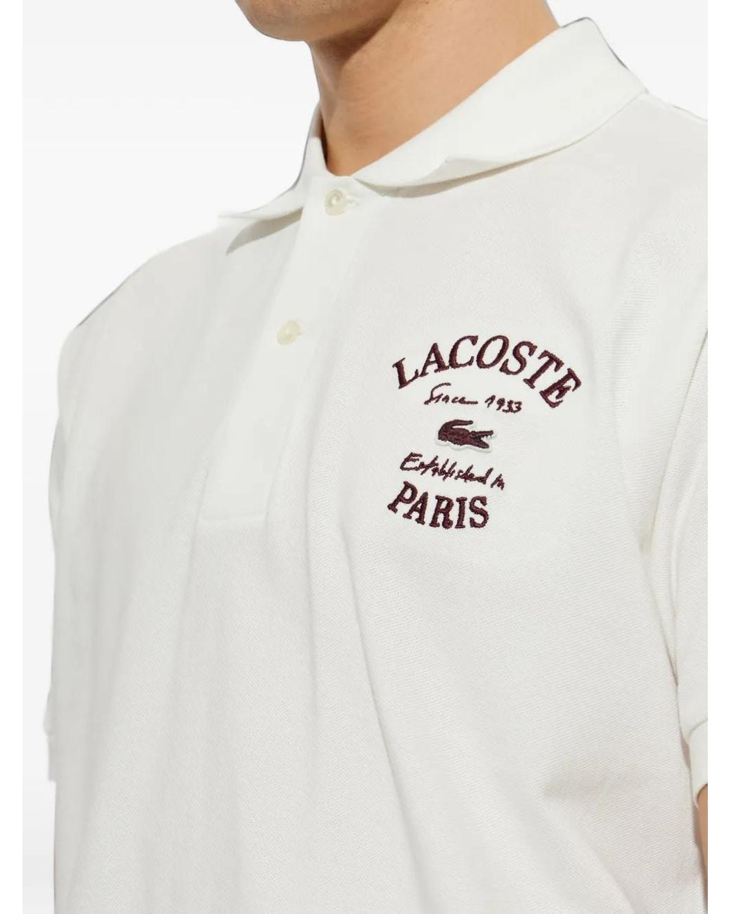 Lacoste White Classic-Fit Embroidered Petit Piqué Polo Shirt for men