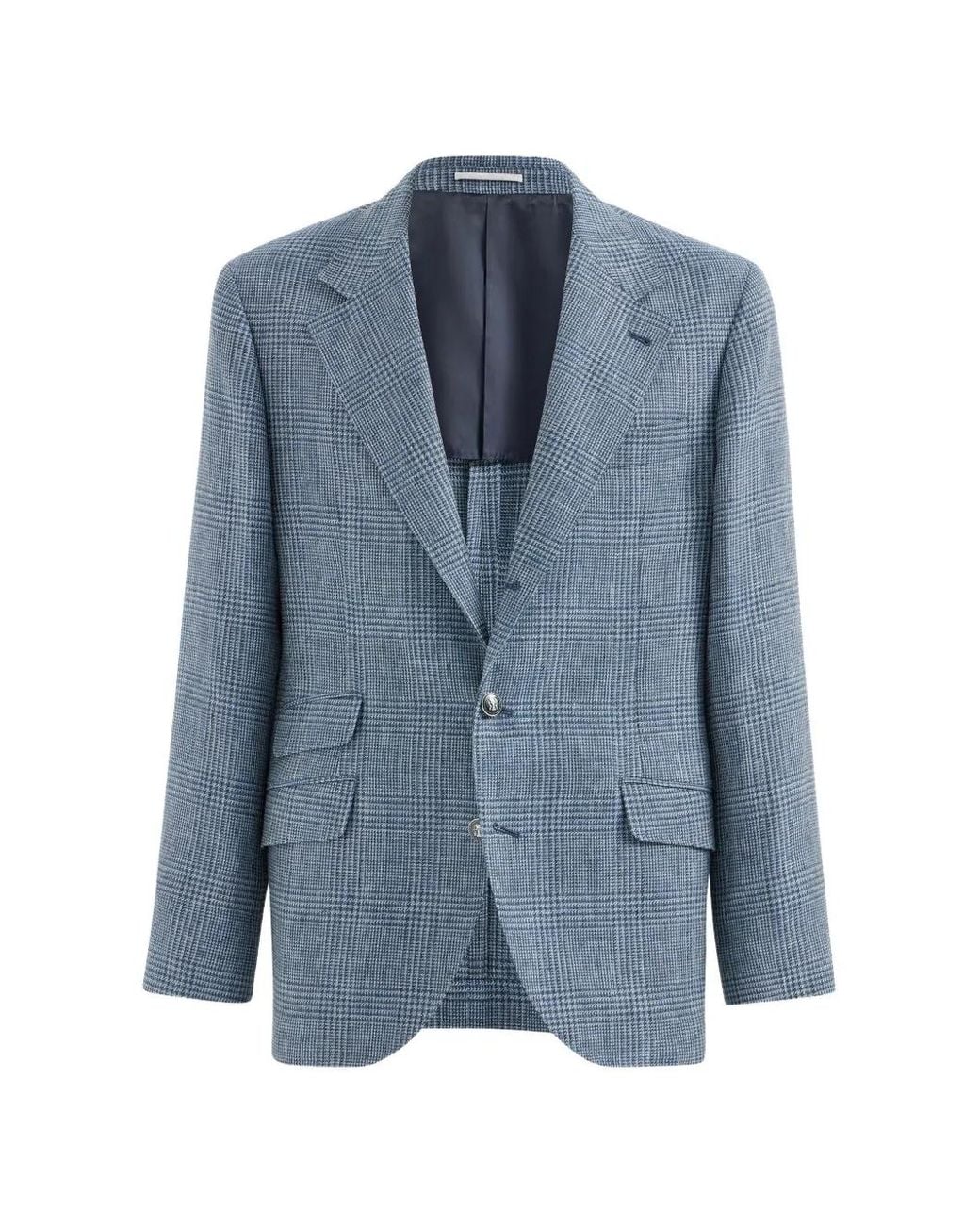 Brunello Cucinelli Blue Prince Of Wales Cavallo Blazer for men