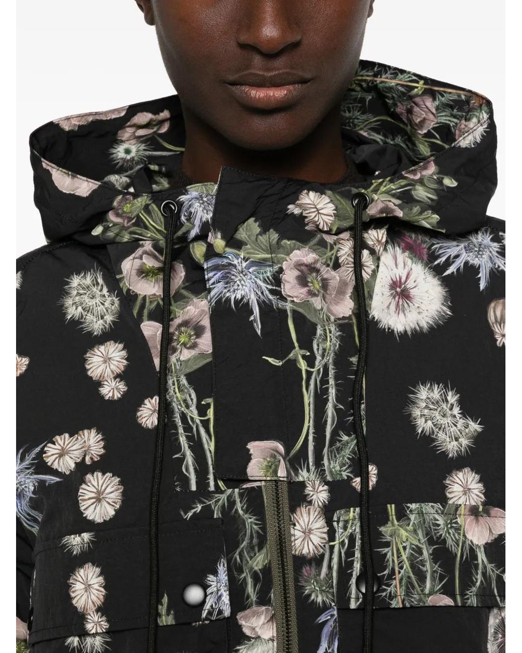 Psophia Black Floral-Print Hooded Jacket