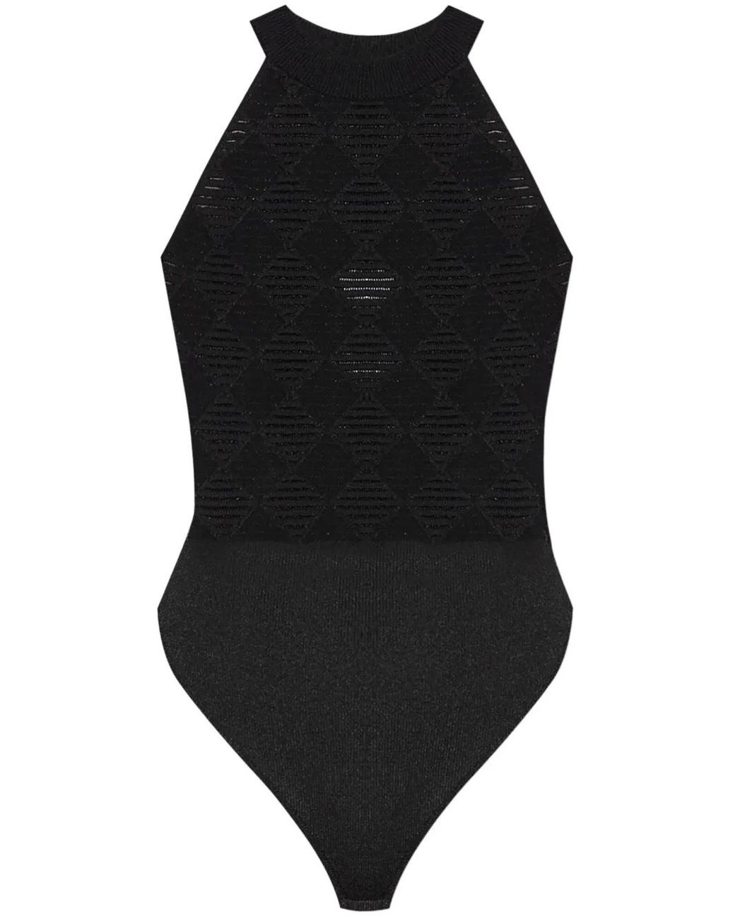 Balmain Black Geometric-Jacquard High-Neck Bodysuit