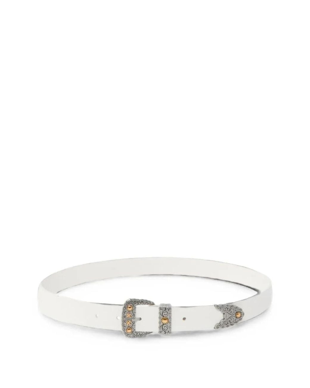 Pinko White Shiny Leather Belt With Metallic Finishes, 3 Cm
