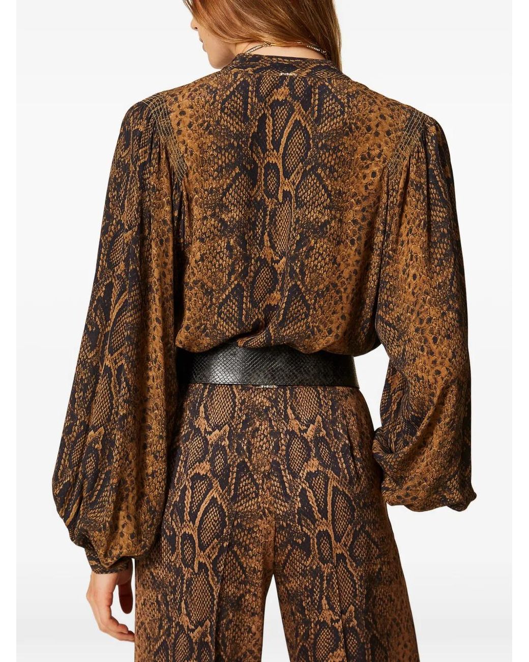 Twinset Brown Crêpe De Chine Python-Print Shirt