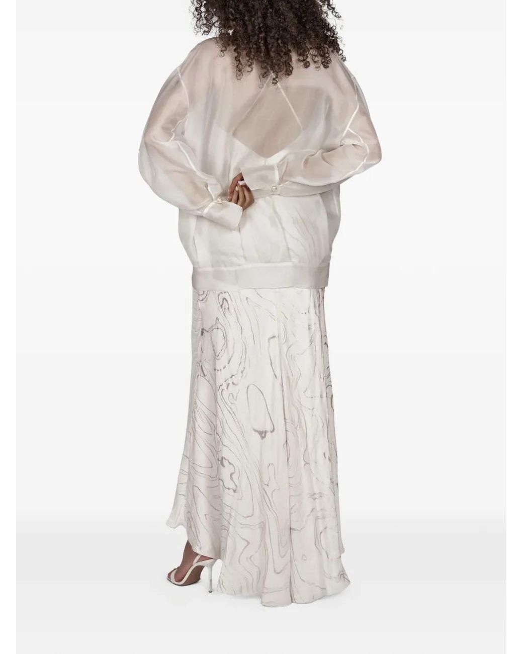 Mia Peculiar White Oversized Pearl-Button Bomber Jacket