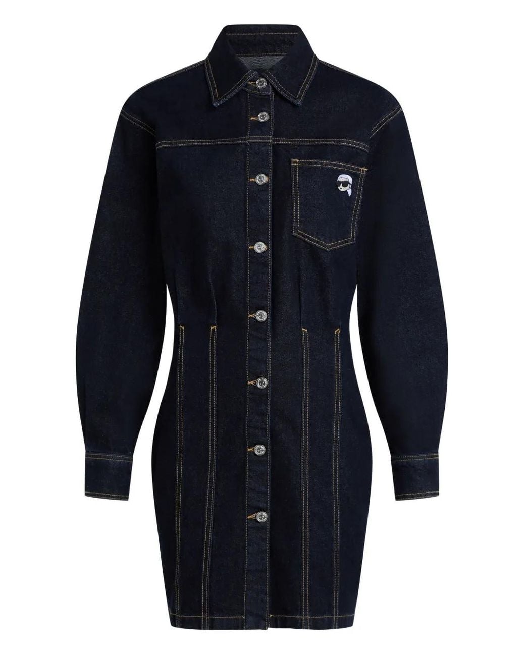 Karl Lagerfeld Blue Logo-Patch Denim Shirt Dress