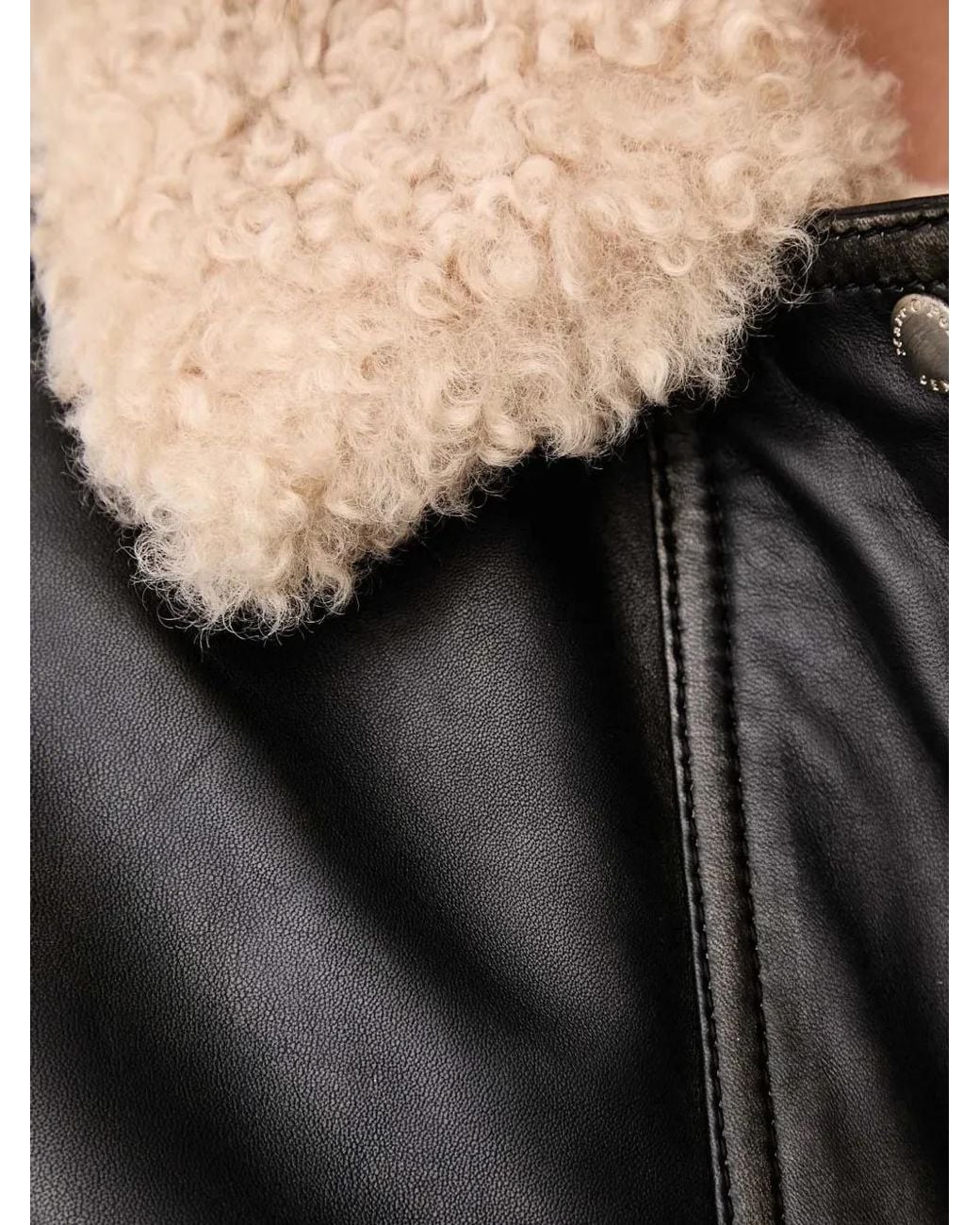 Marc O' Polo Black Faux-Fur-Collar Leather Jacket