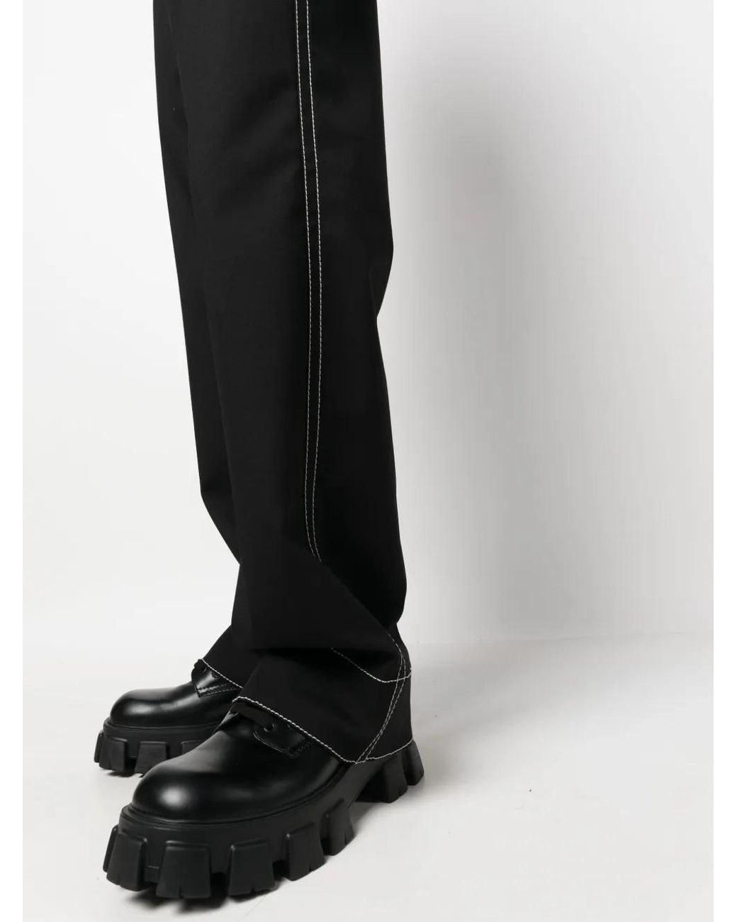 MARINE SERRE Black Contrast-Stitching Straight-Leg Trousers for men
