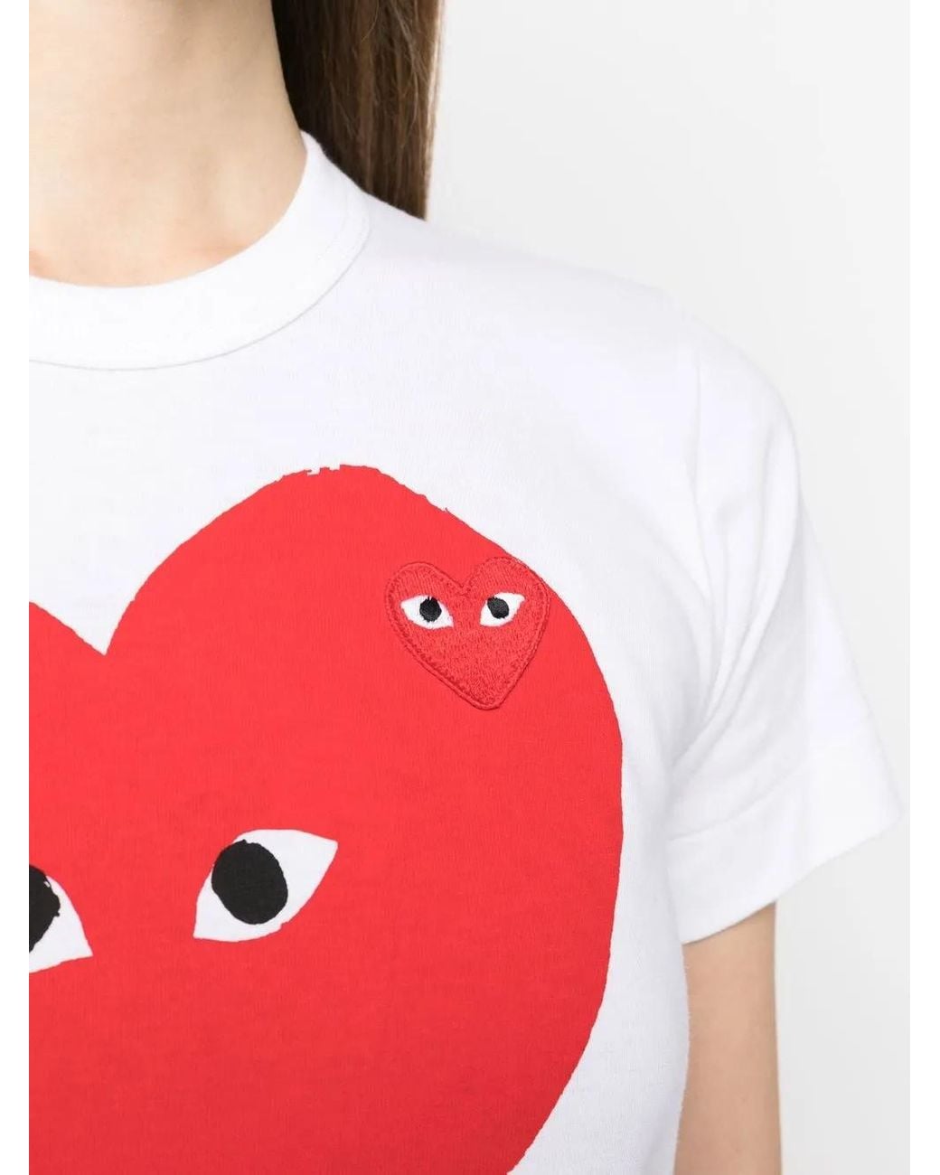 COMME DES GARÇONS PLAY White Cotton Half Sleeve Crew Neck T-shirt