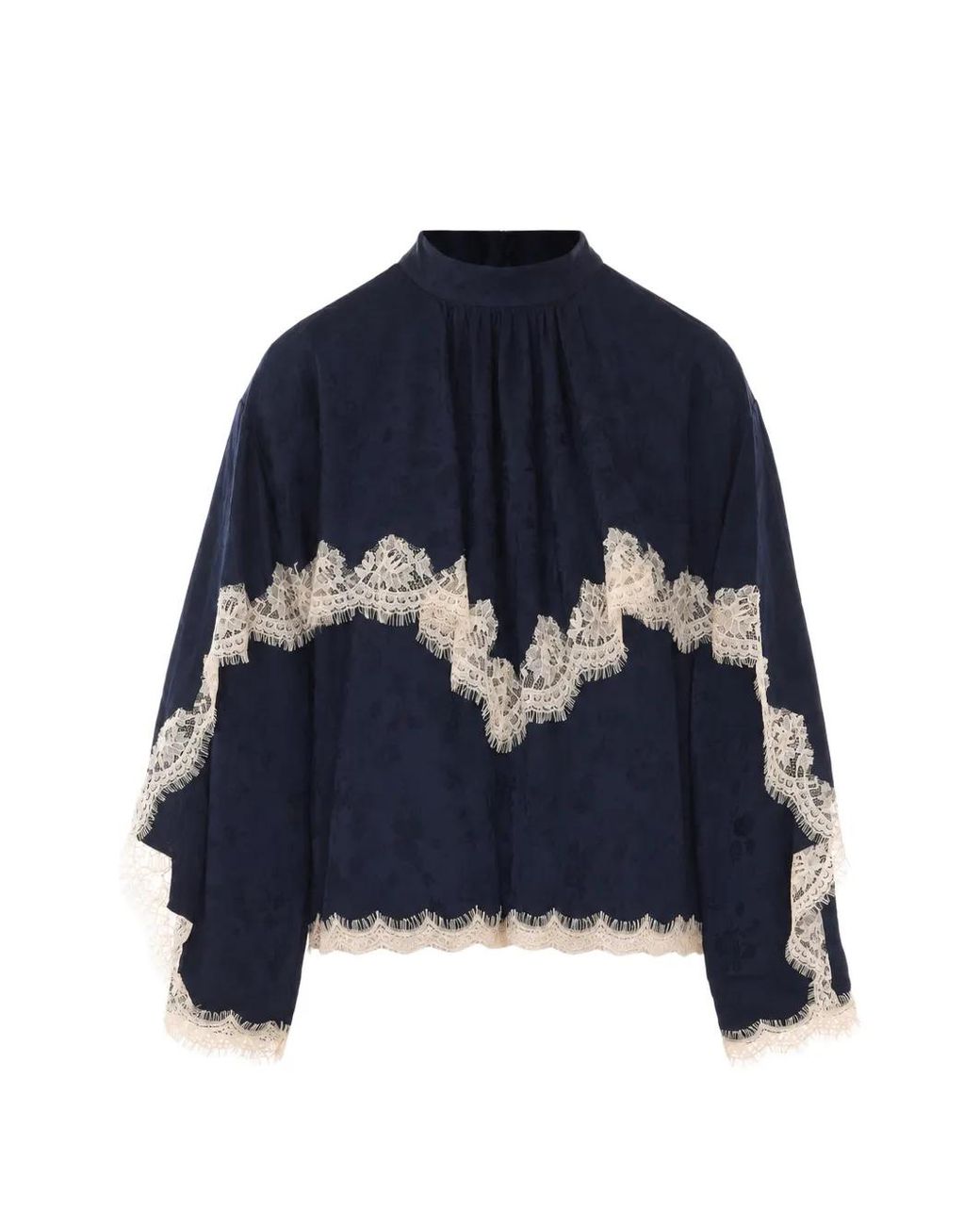 Sea Blue Lace-Trimmed Jacquard Shirt