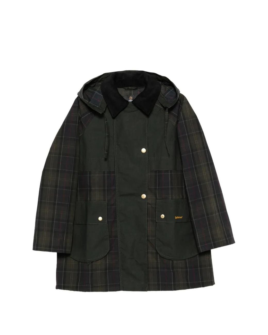 Barbour Black Manteau Elsie À Capuche Et Empiècements Tartan