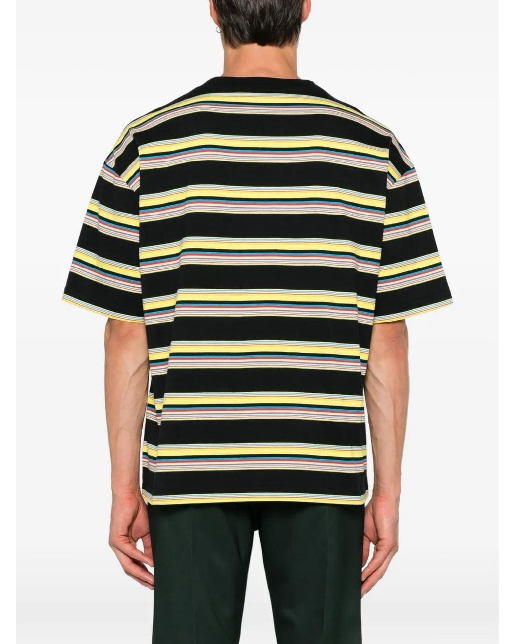 Marni Black Striped Cotton T-Shirt With Logo Print for men