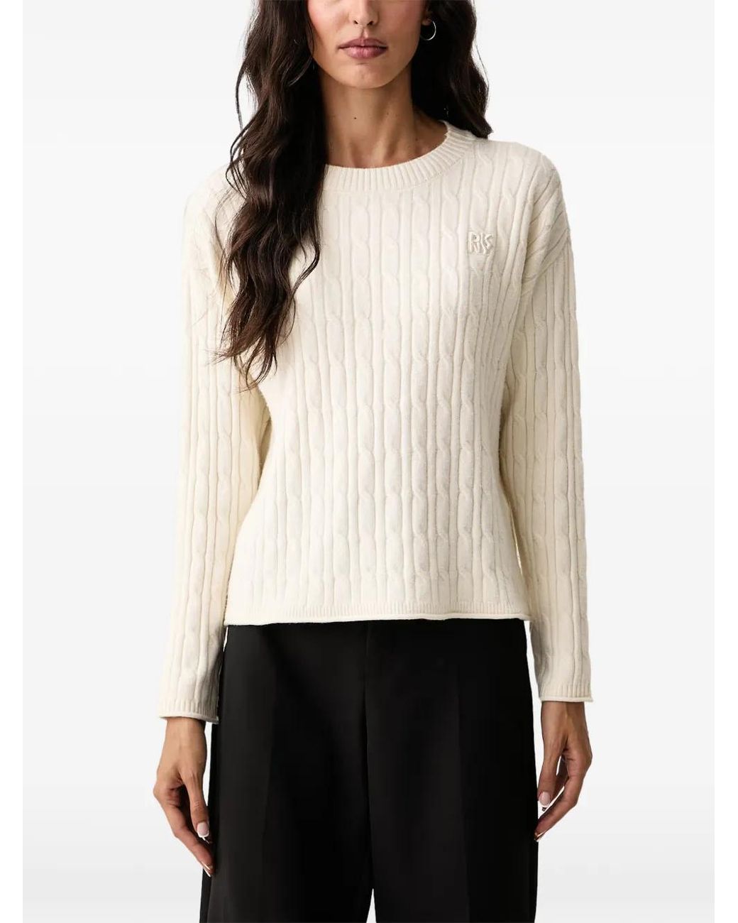 Pull En Maille Torsadée À Patch Logo DKNY en coloris White