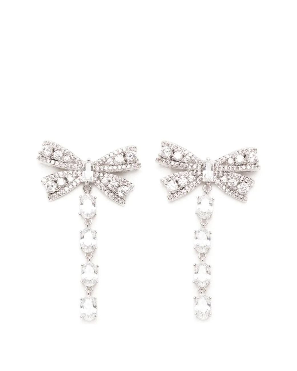 Self-Portrait White Crystal Bow Drop Earrings