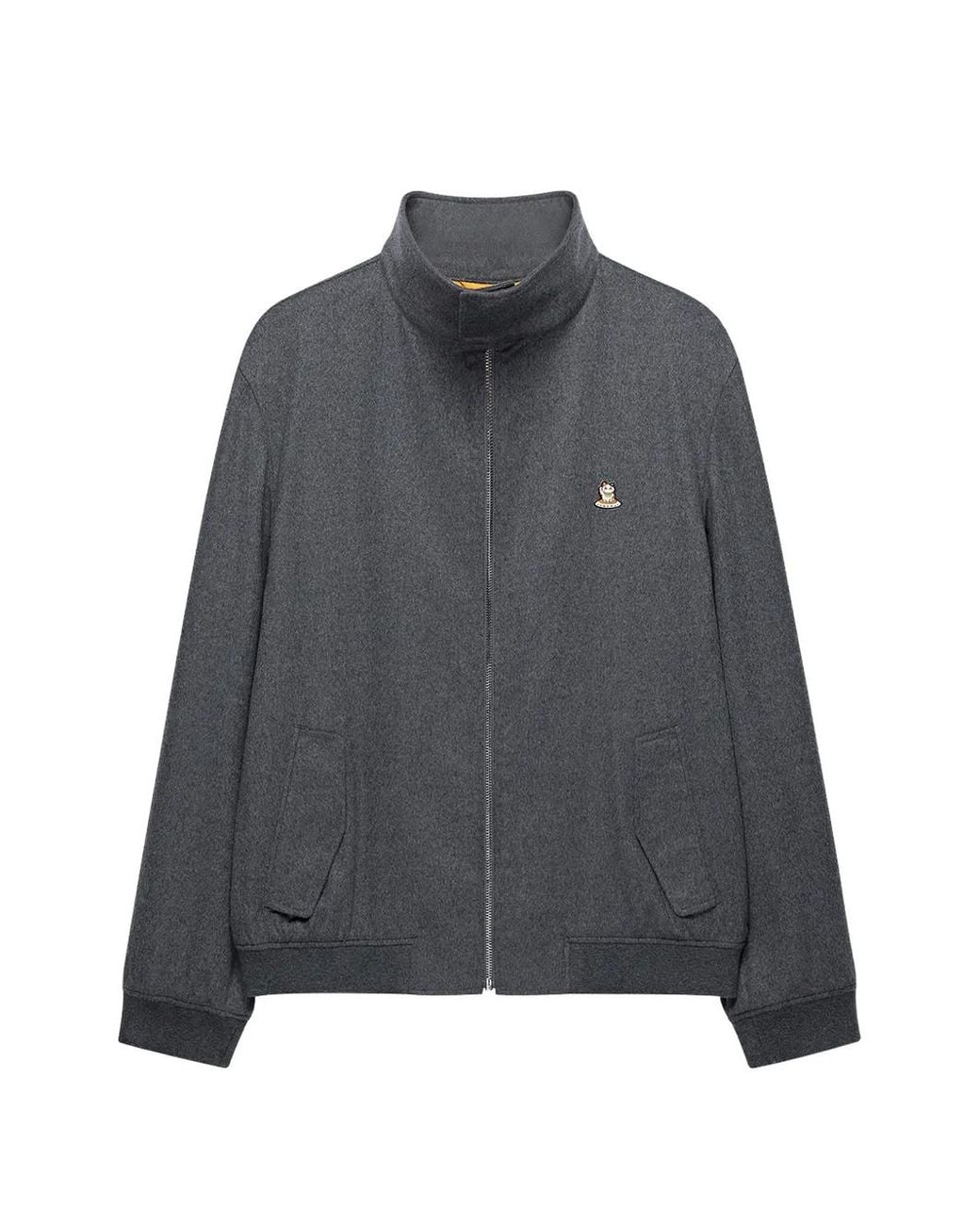 Shanghai Tang Gray Meow Meow Chenman-Patch Zipped Jacket for men