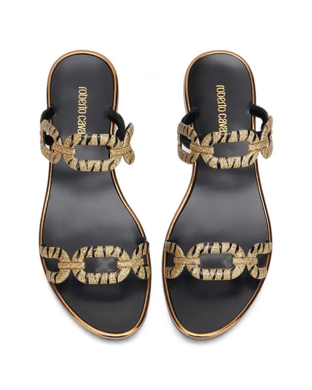 Roberto Cavalli White Tiger-Print Chain-Link Sandals