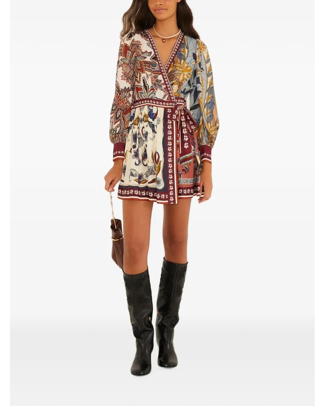 Farm Rio White Stained Glass Floral-Print Wrap Dress