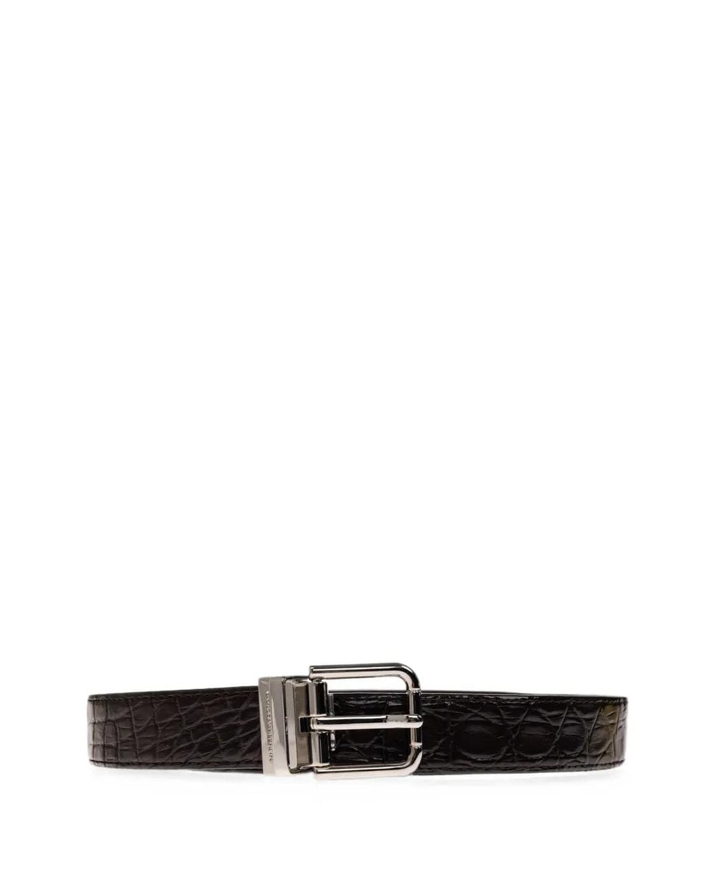 Dolce & Gabbana White Crocodile-Effect Leather Belt for men