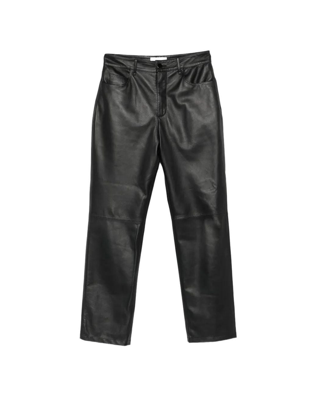 SOLOTRE Gray Straight-Leg Leather Trousers