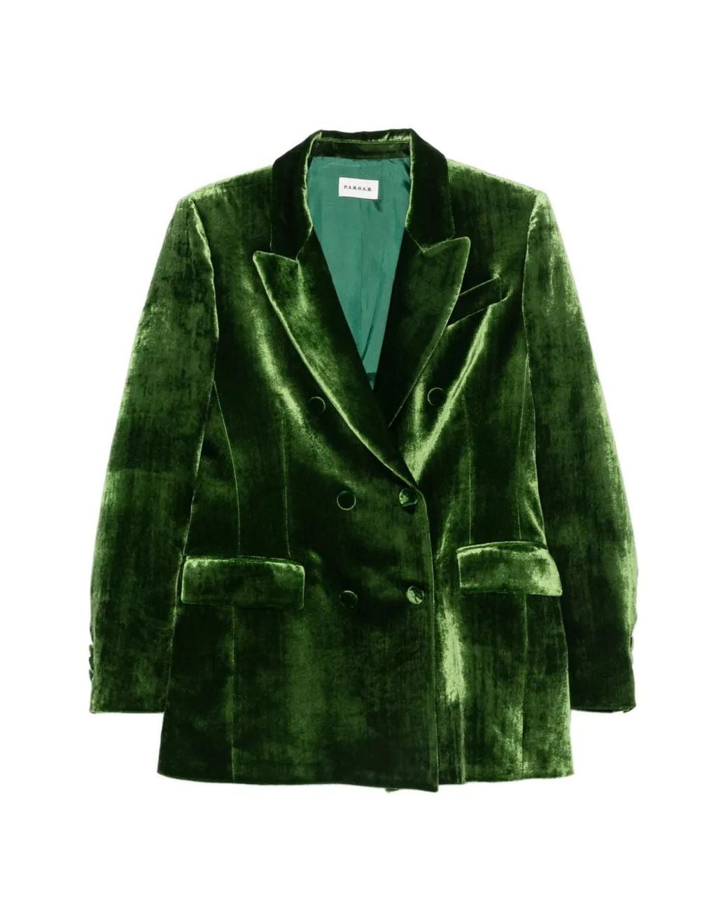 P.A.R.O.S.H. Green Peak-Lapel Double-Breasted Blazer