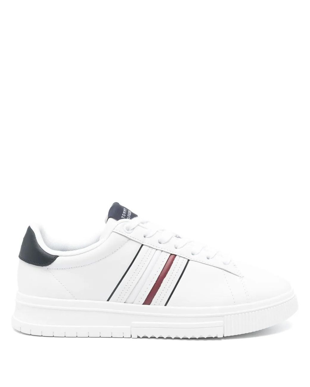 Tommy Hilfiger White Leather Logo-Debossed Sneakers for men