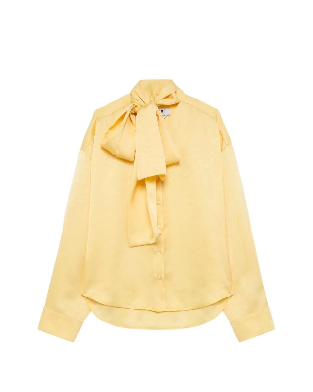 MSGM Yellow Pussy-Bow Long-Sleeve Blouse