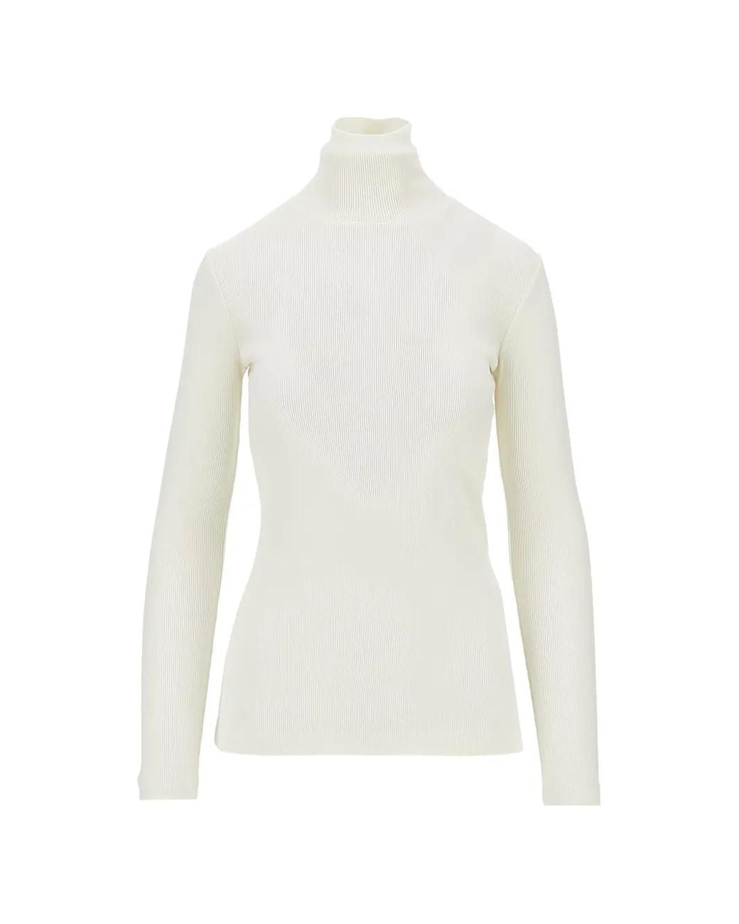 Max Mara White Ribbed-Knit Roll-Neck Sweater