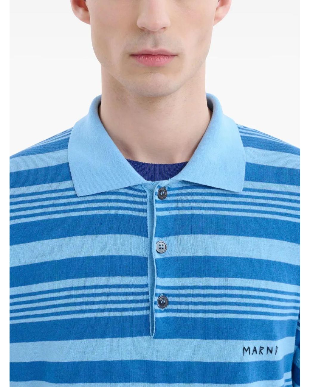 Marni Blue Mixed Stripe Polo Shirt for men