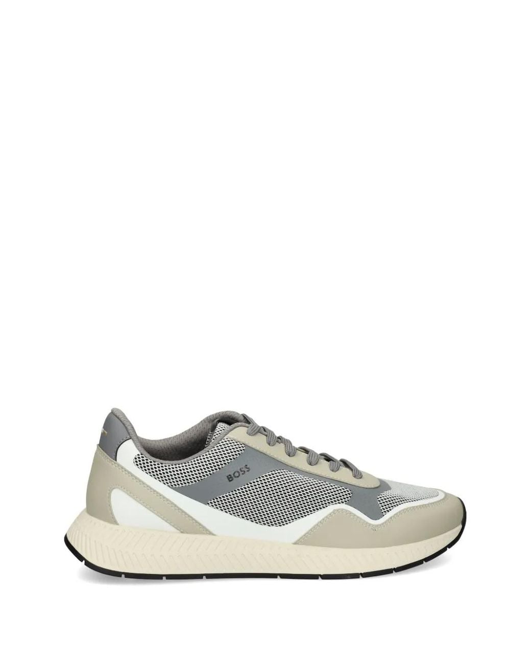 Boss White Lace-Up Panelled Sneakers for men